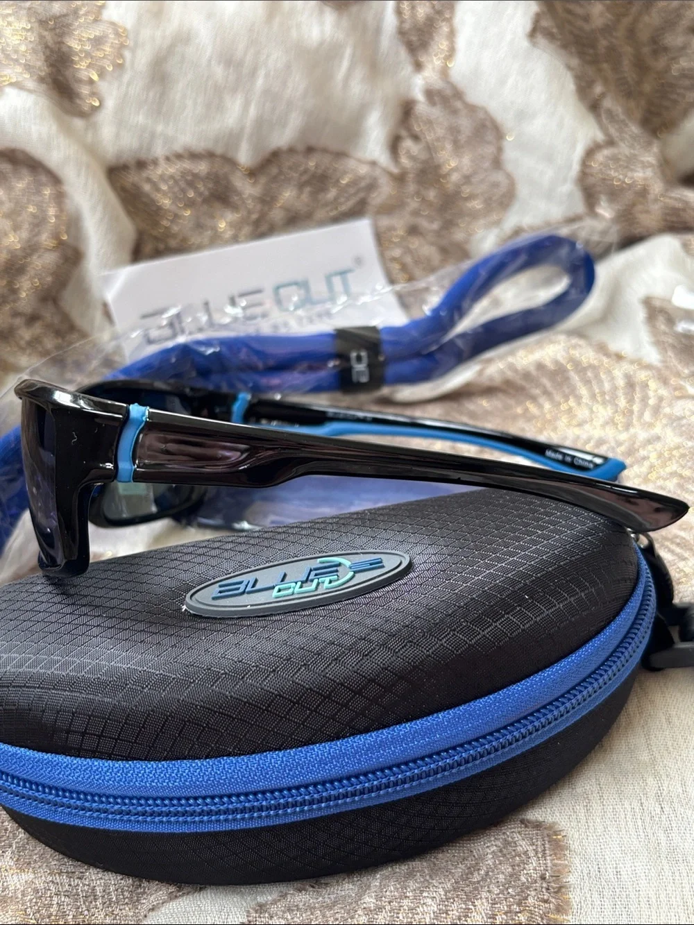 Blue Cut Polarized Blue Mirror Lens Shiny Black Frame Sunglasses Sporty Wrap